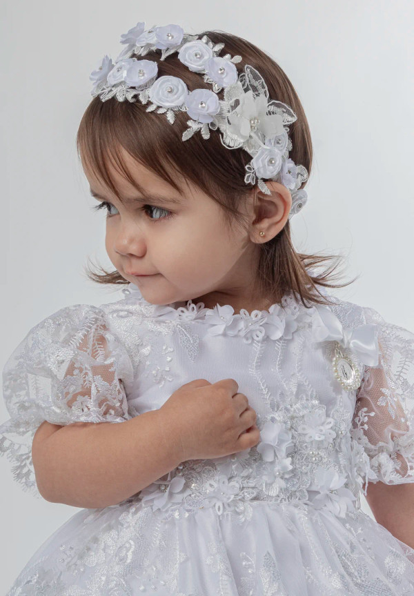 Ropón corto de Bautizo para niña Bella M50 Color: Blanco