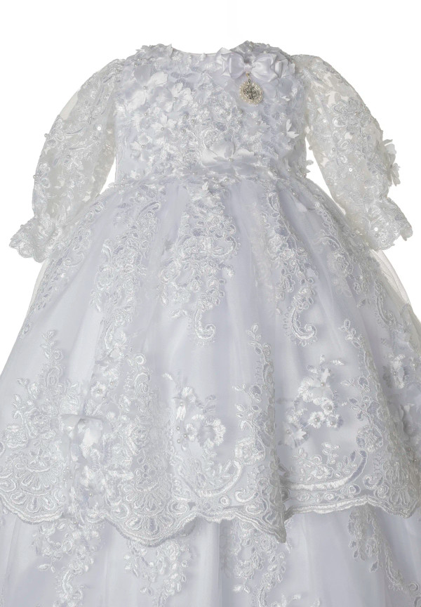 Ropón de bautizo M55  para niña Blanco