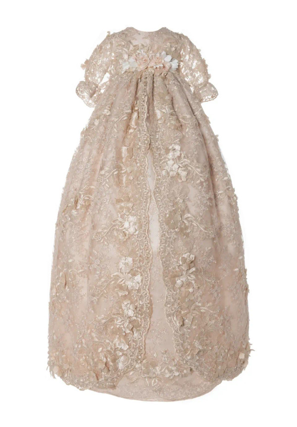 Ropón de bautizo M35 para niña beige + Vestido de fiesta
