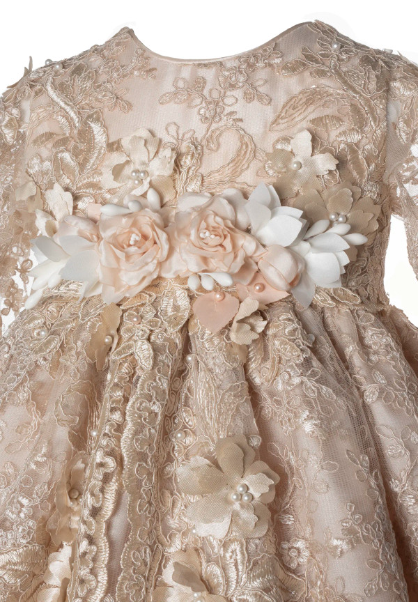 Ropón de bautizo M35 para niña beige + Vestido de fiesta