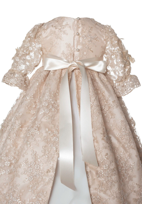 Ropón de bautizo M35 para niña beige + Vestido de fiesta