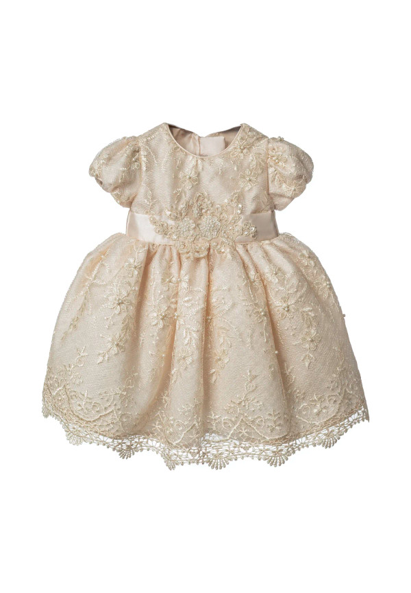 Ropón de bautizo S61 para niña beige + Vestido de Fiesta