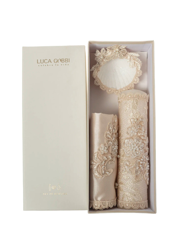Ropón de bautizo S61 para niña beige + Vestido de Fiesta