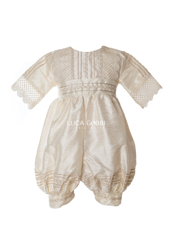Ropón de bautizo E27 clásico para niño beige