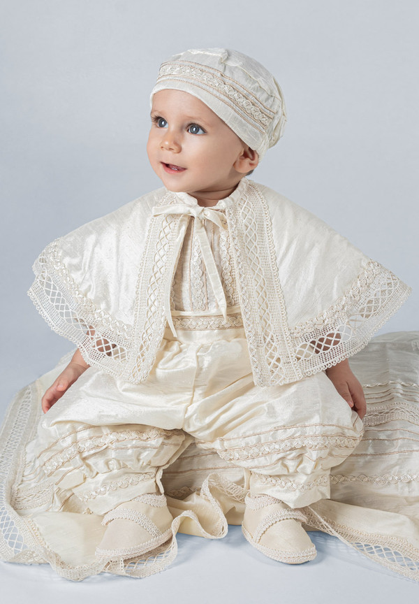 Ropón de bautizo E27 para niño beige
