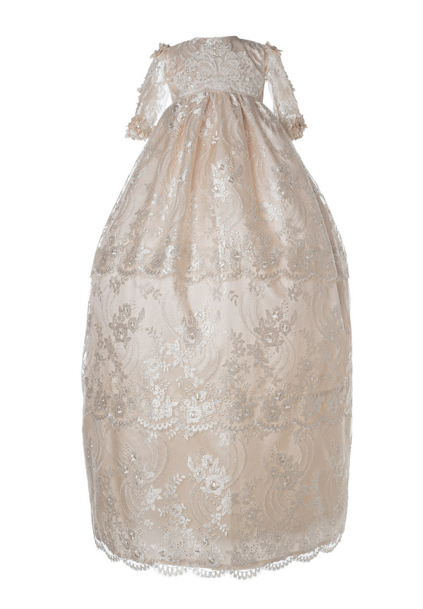 Ropón de bautizo M50 para niña beige + Vestido de fiesta