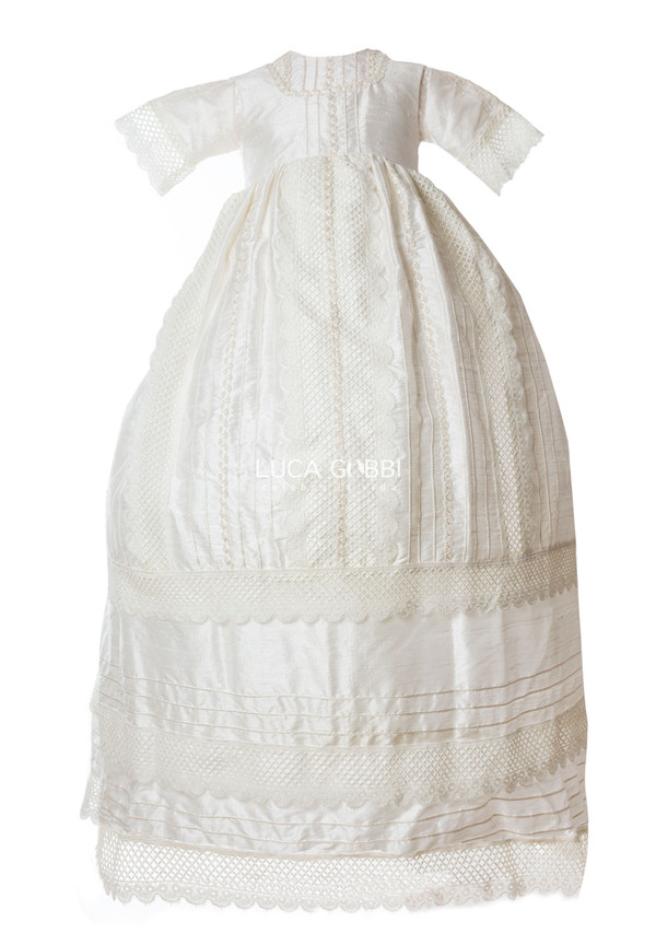 Ropón de bautizo  E27 clásico para niño perla