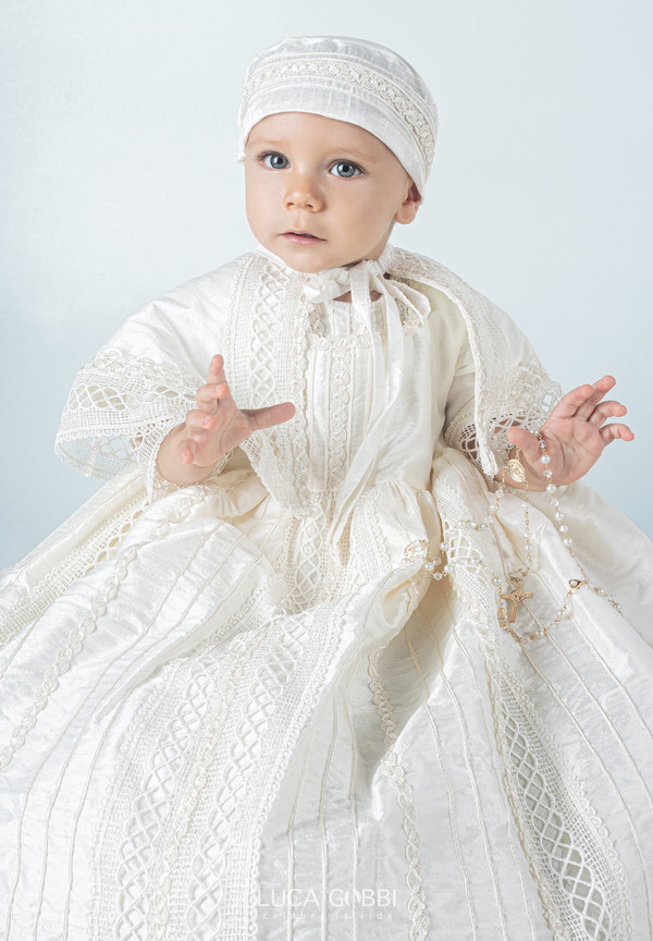 Ropón de bautizo E27  para niño perla