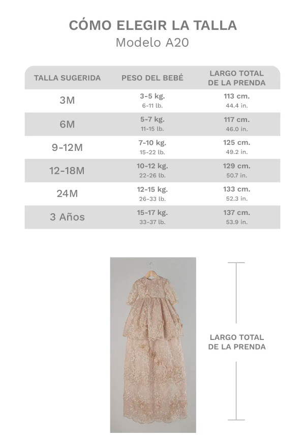Ropón de bautizo A20 para niña Blush