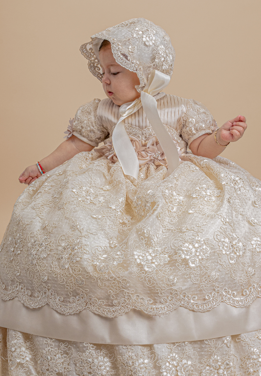Ropón de bautizo P18 para niña champagne Ropones para Bautizo