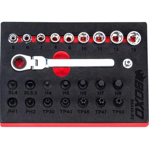 BOXO 25Pc 1/4" Low Profile Socket & Stubby Bit Set