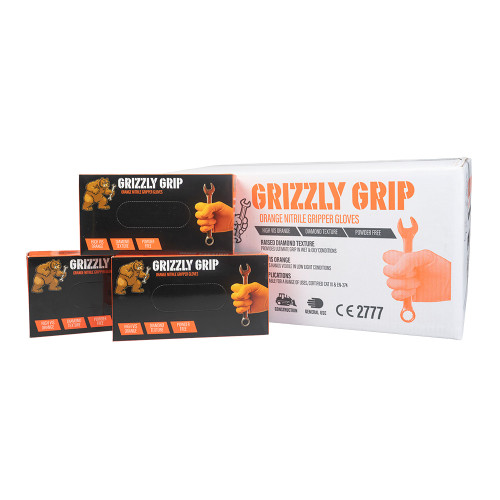 Grizzly Grip Orange Nitrile Gloves – Large