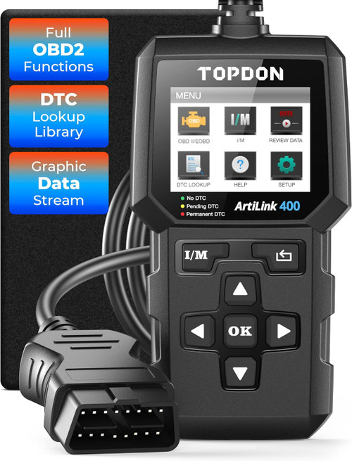 TOPDON OBD II Code Reader AL400 Scanner, Car Diagnostic Tool with 10 OBD Functions- Check Engine Light/Smog Emission Test/O2 Sensor Test/EVAP, Free Lifetime Update