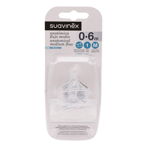Suavinex tetina 0-6 m anatómica silicona flujo medio 2 unidades