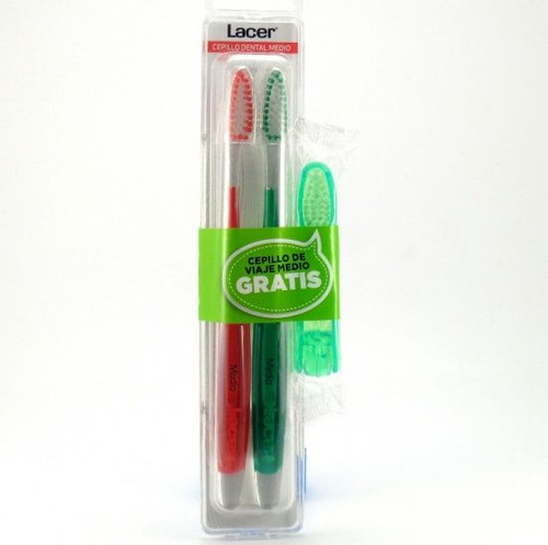 Cepillo dental adulto lacer technic medio duplo + cepillo viaje regalo
