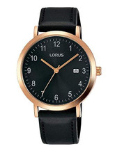 Lorus Men's Analog Quartz Watch with Date and Leather Strap Black Dial - RH938JX9