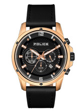 Police SHANDON Men's Quartz Watch Date Black Leather Strap Black Dial - 15525JSR/02