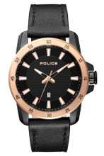 Police TROMSO Men's Quartz Watch Date Black Leather Strap Black Dial - 15526JSBR/02