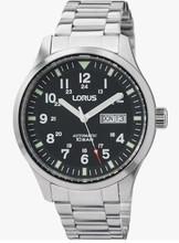 Lorus Men's Automatic Watch with Day/Date, Stainless Steel Band, Black Dial RL403BX9