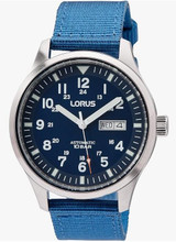 Lorus Men's Automatic Watch with Day/Date, Nylon Strap, Dark Blue Dial RL409BX9