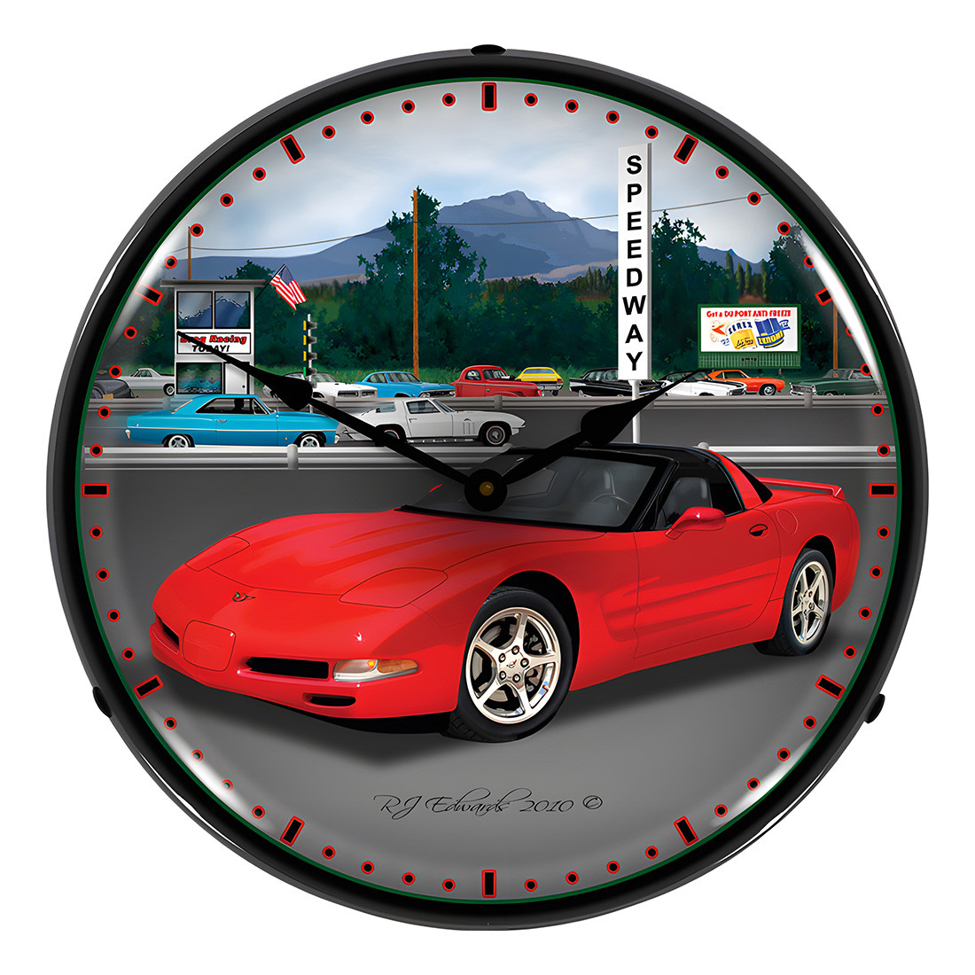Collectable Sign and Clock Chevy Corvette Raceway Backlit Wall Clock - Thumbnail 2