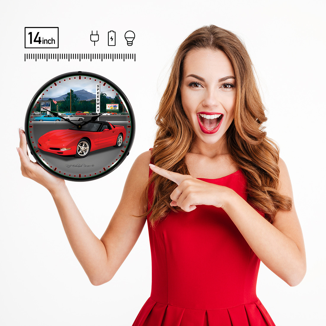 Collectable Sign and Clock Chevy Corvette Raceway Backlit Wall Clock - Thumbnail 3