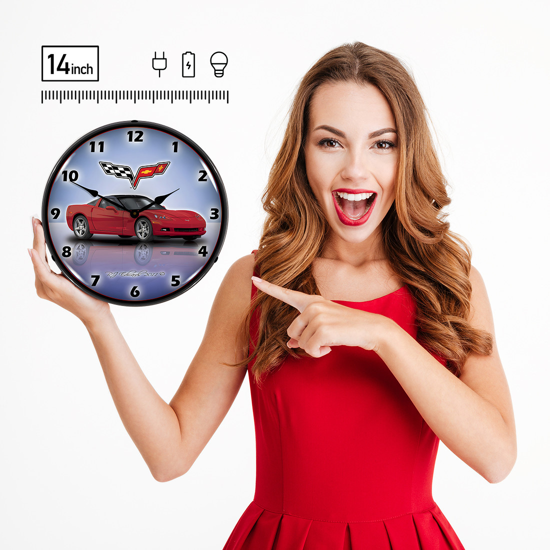 C6 Corvette Crystal Red Backlit Wall Clock - Thumbnail 5