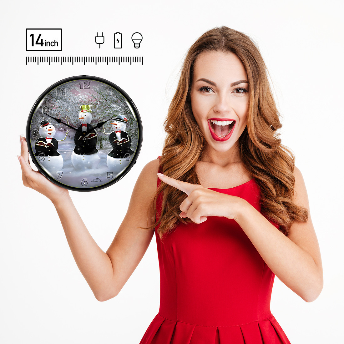 Collectable Sign and Clock Snowmen Caroling Backlit Wall Clock - Thumbnail 4