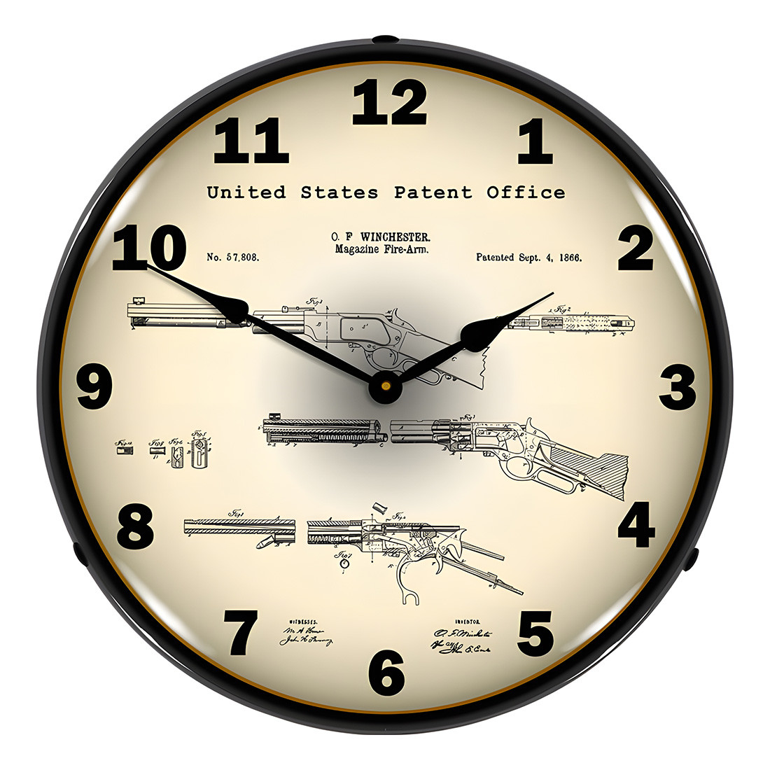 1866 Winchester Lever Action Rifle Patent Blueprint Backlit Wall Clock - Thumbnail 5