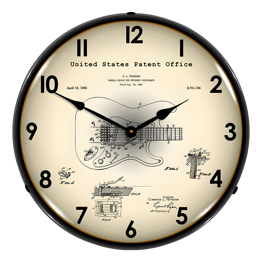 Collectable Sign and Clock 1954 Fender Patent Blueprint Backlit Wall Clock - Thumbnail 3
