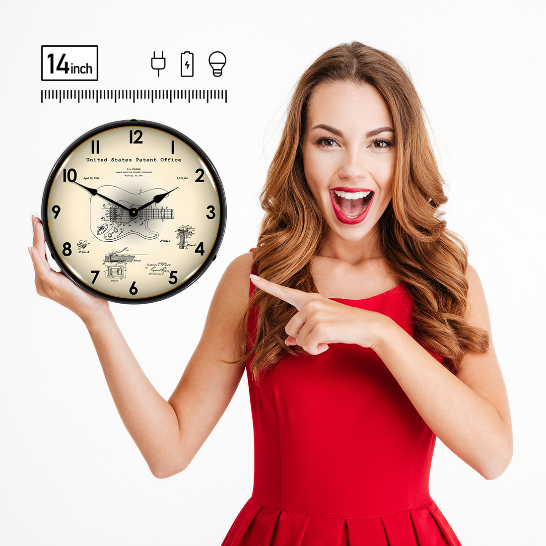 Collectable Sign and Clock 1954 Fender Patent Blueprint Backlit Wall Clock - Thumbnail 4