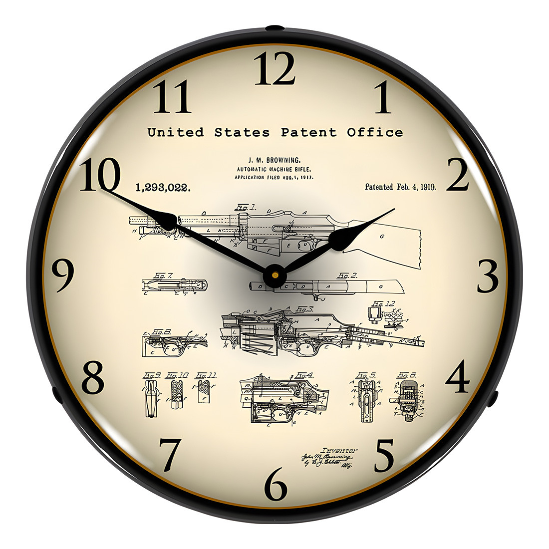 Collectable Sign and Clock 1919 B.A.R. Browning Automatic Rifle Patent Blueprint Backlit Wall Clock - Thumbnail 2