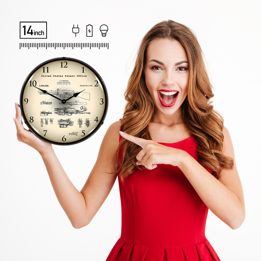 Collectable Sign and Clock 1919 B.A.R. Browning Automatic Rifle Patent Blueprint Backlit Wall Clock - Thumbnail 3