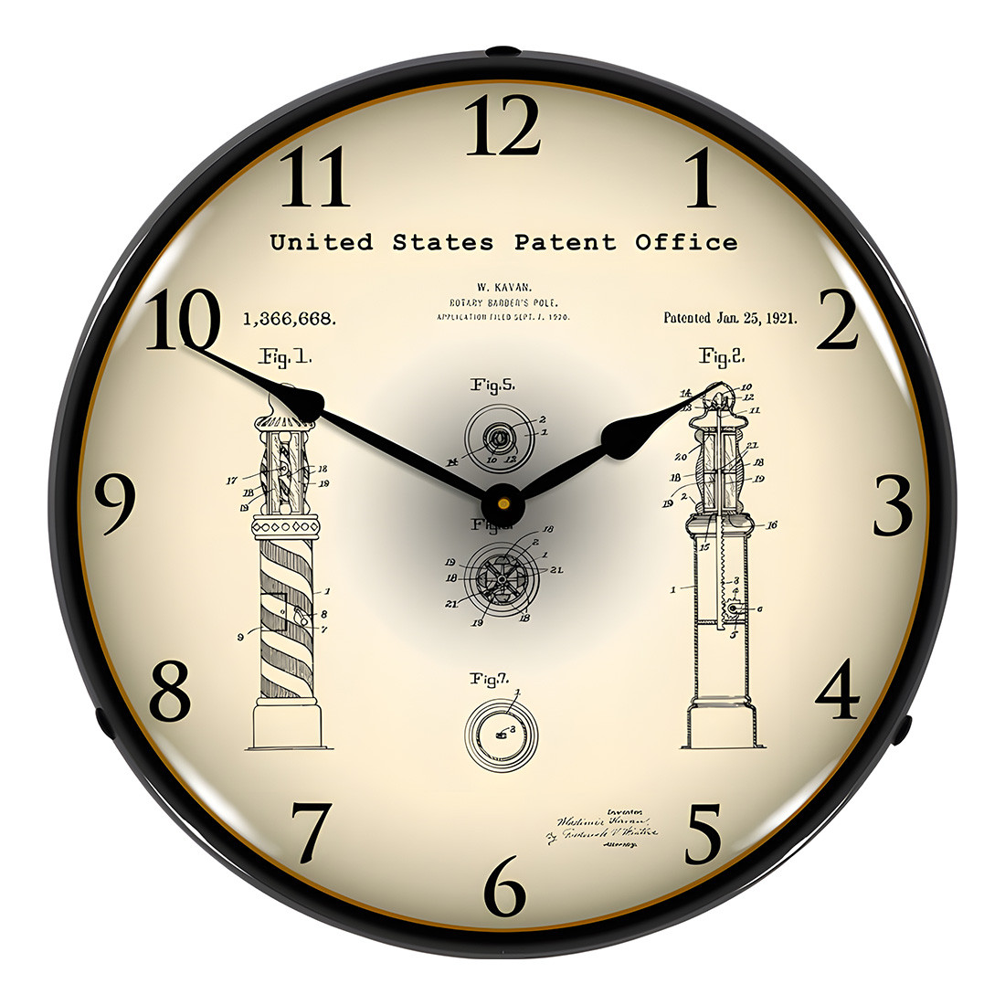 Collectable Sign and Clock 1920 Kavan Rotary Barber Pole Patent Blueprint Backlit Wall Clock - Thumbnail 3
