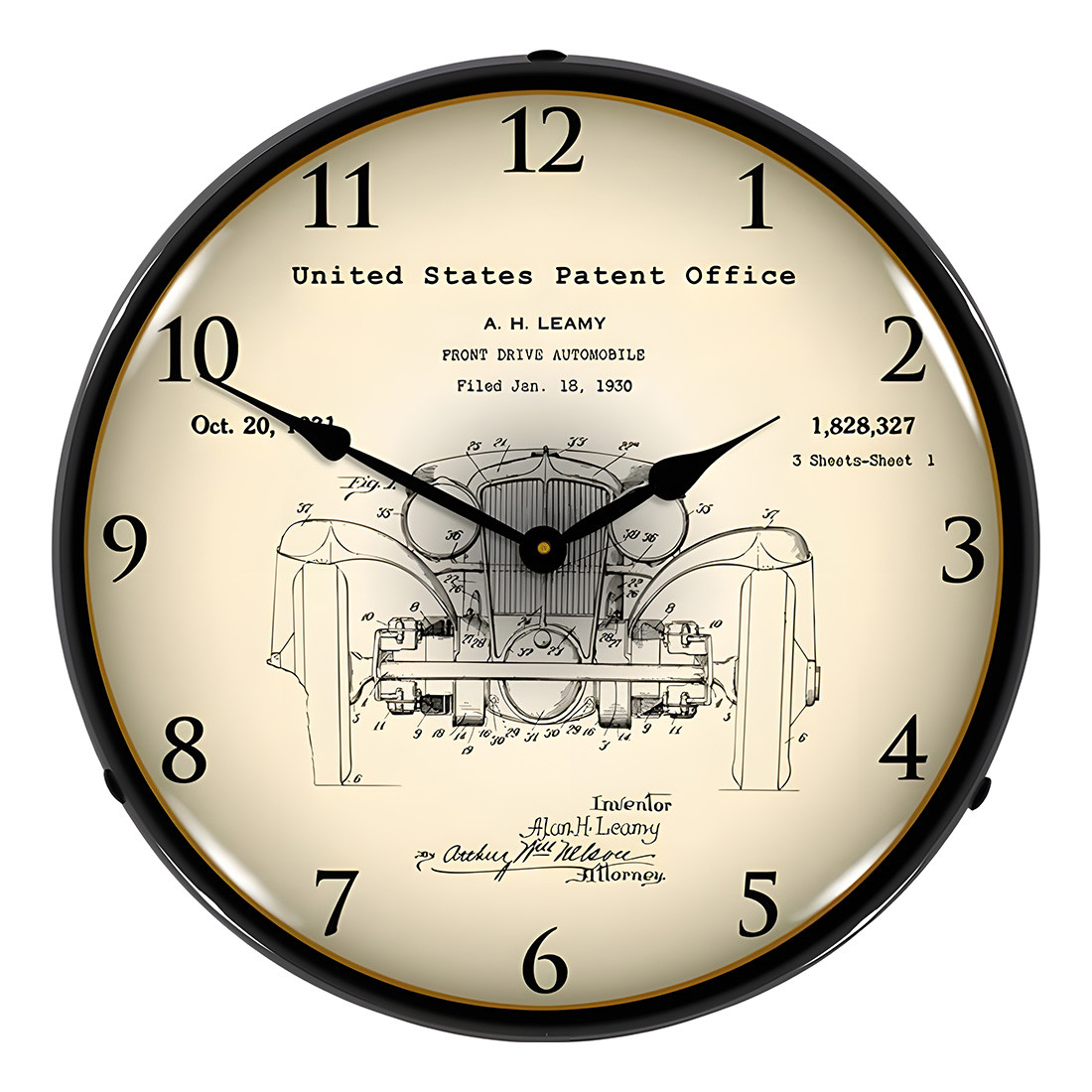 1930 L-29 Cord A.H. Leamy Front Wheel Drive Patent Blueprint Backlit Wall Clock - Thumbnail 3