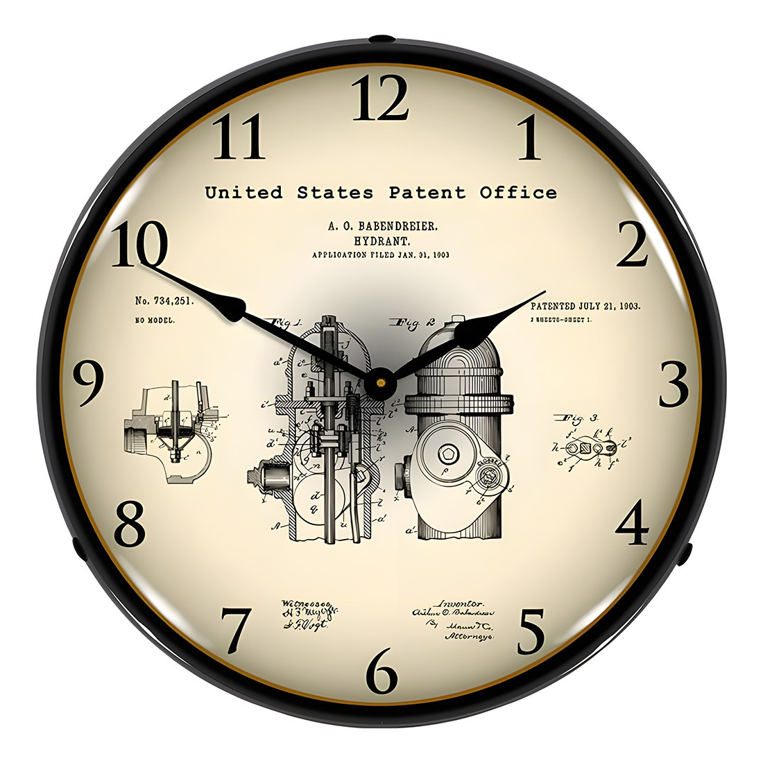Collectable Sign and Clock 1903 Fire Hydrant Patent Blueprint Backlit Wall Clock - Thumbnail 2