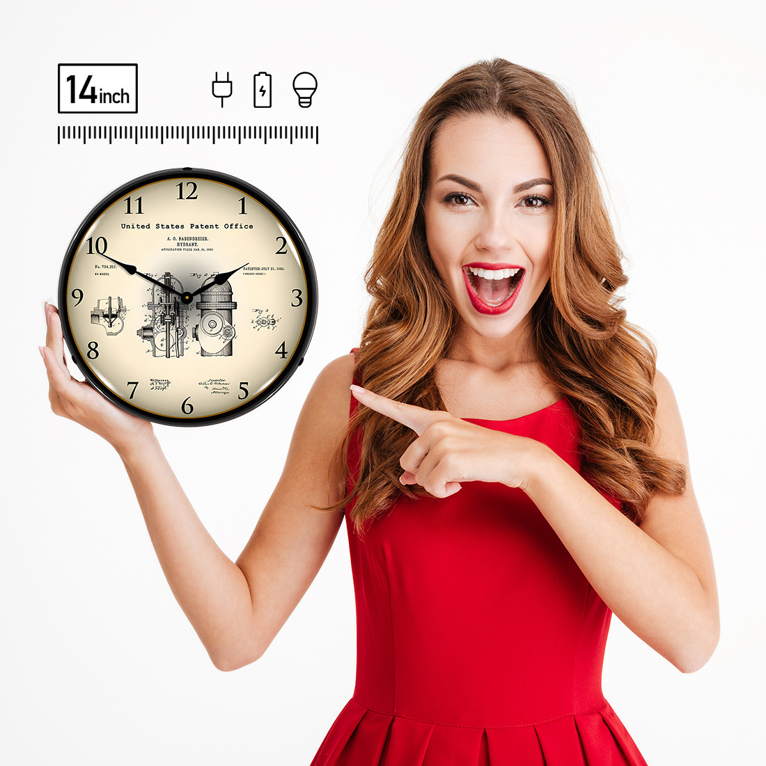 Collectable Sign and Clock 1903 Fire Hydrant Patent Blueprint Backlit Wall Clock - Thumbnail 4