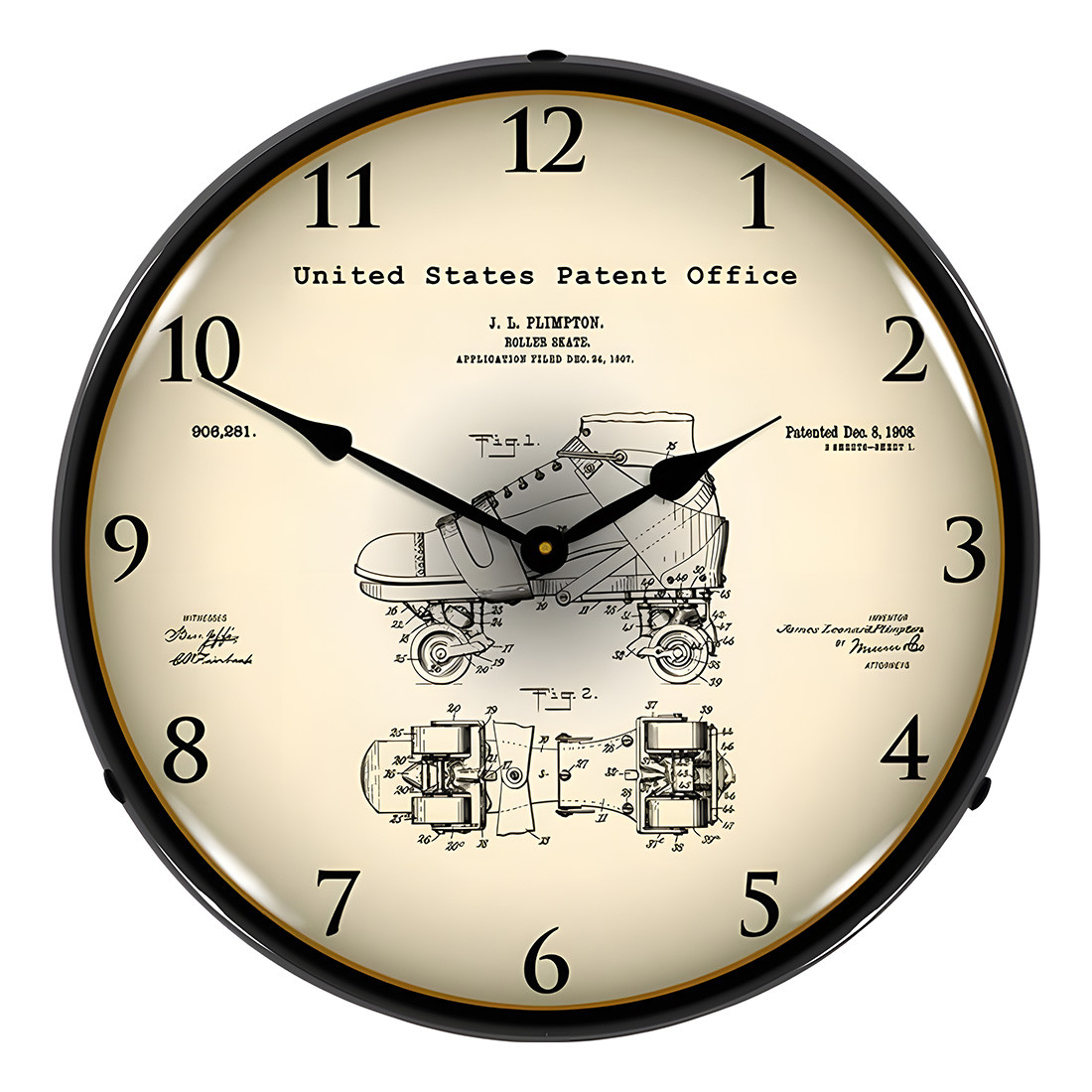 Collectable Sign and Clock 1907 Plimpton Roller Skate Patent Blueprint Backlit Wall Clock - Thumbnail 3