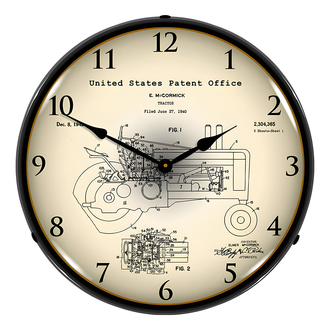 Collectable Sign and Clock 1942 John Deere McCormick Tractor Patent Blueprint Backlit Wall Clock - Thumbnail 3