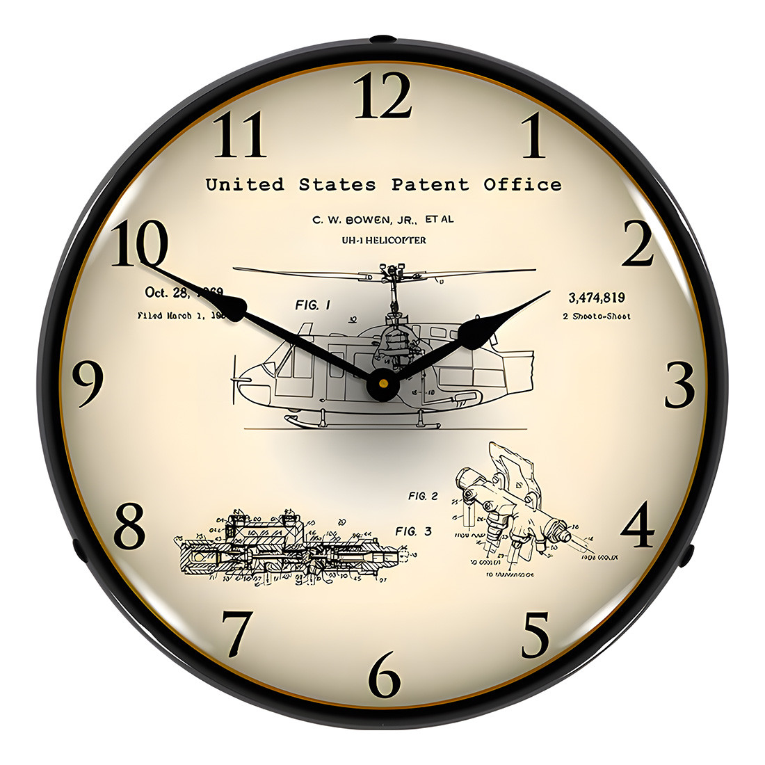 1969 UH-1 Huey Helicopter Patent Blueprint Backlit Wall Clock - Thumbnail 2