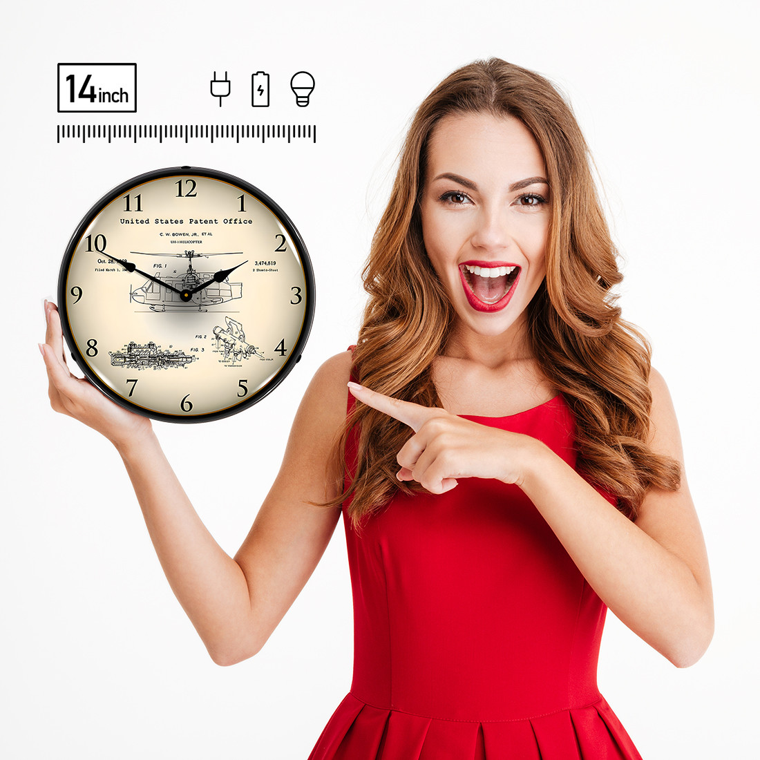 1969 UH-1 Huey Helicopter Patent Blueprint Backlit Wall Clock - Thumbnail 3