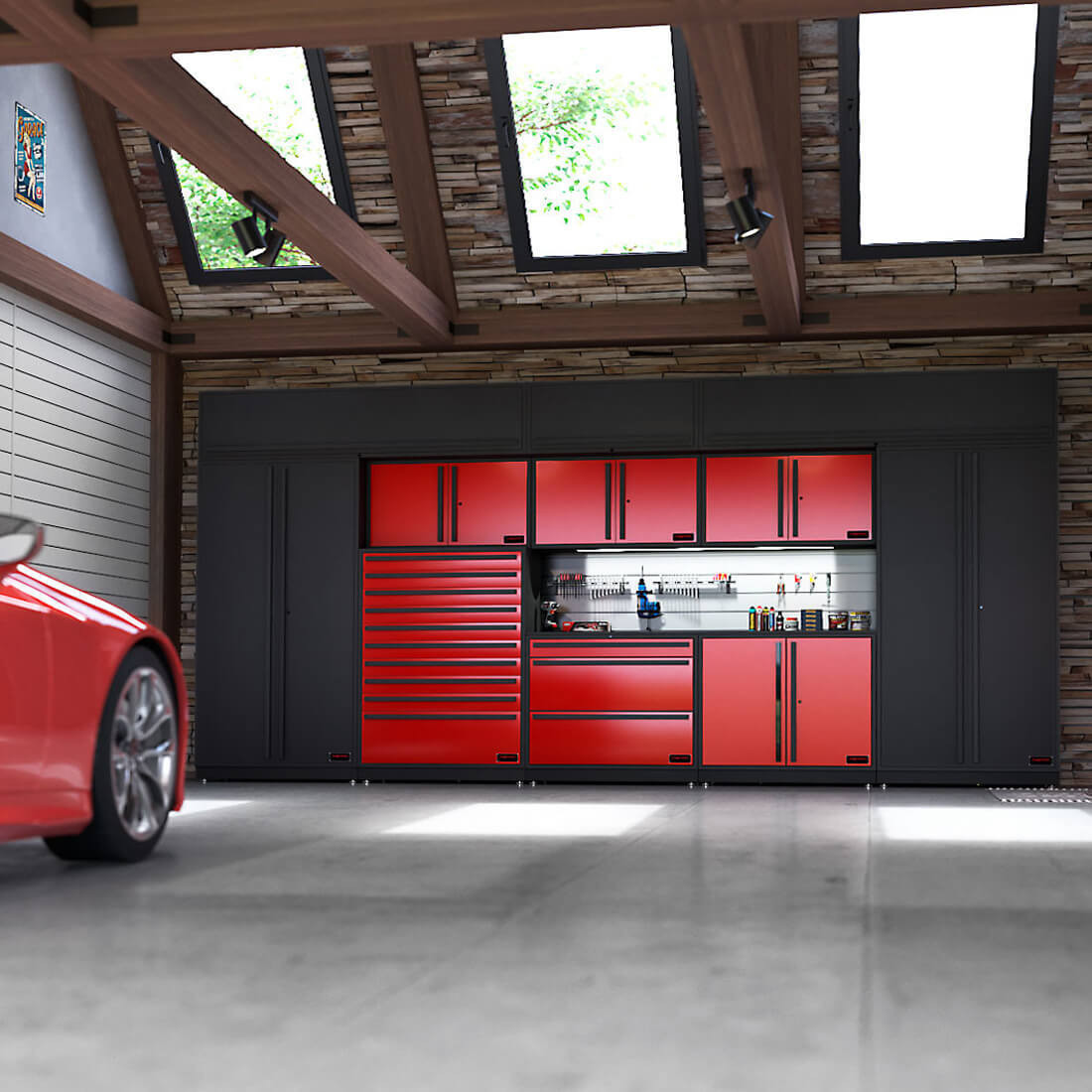 Barrett-Jackson 9-Piece Garage Cabinet System with Stainless Steel Countertop - Thumbnail 4