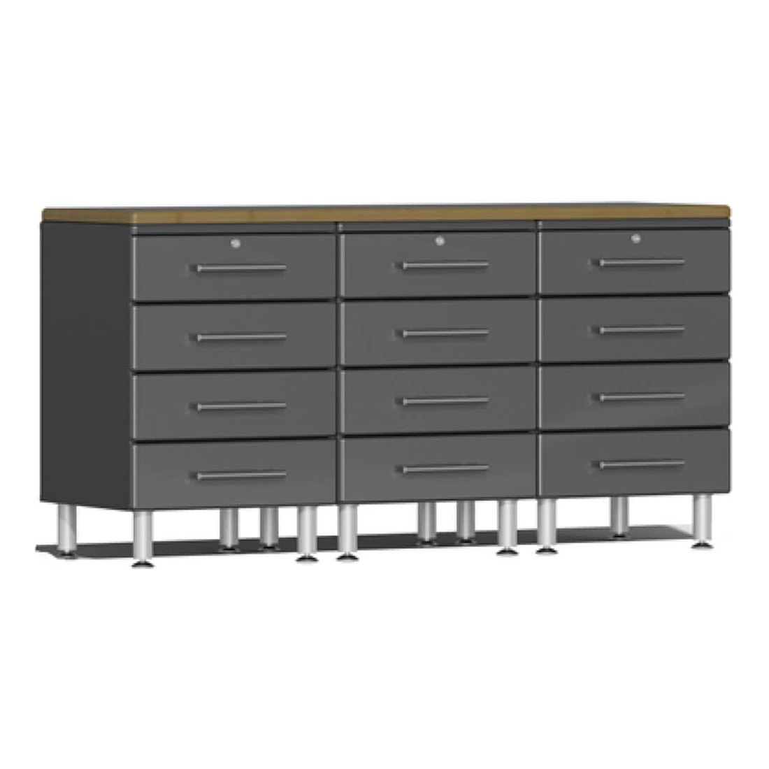 Ulti-MATE Garage 4-Piece Cabinet Set with Bamboo Workstation in Graphite Grey Metallic