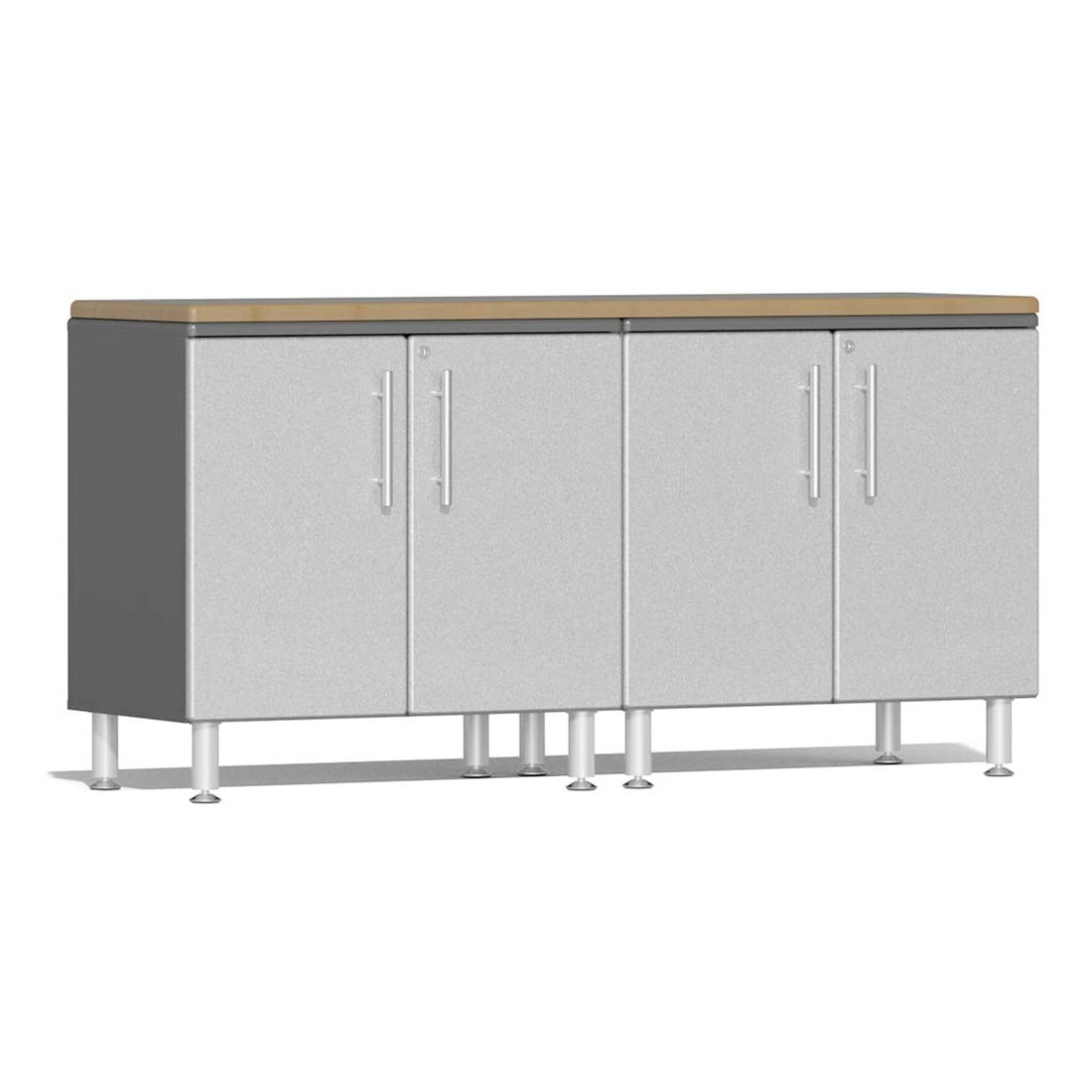 Ulti-MATE Garage 3-Piece Cabinet Kit with Bamboo Worktop in Stardust Silver Metallic