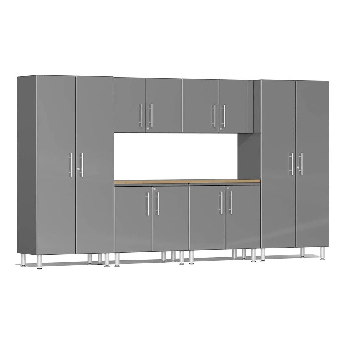 Ulti-MATE Garage 7-Piece Garage Cabinet Kit with Bamboo Worktop in Graphite Grey Metallic