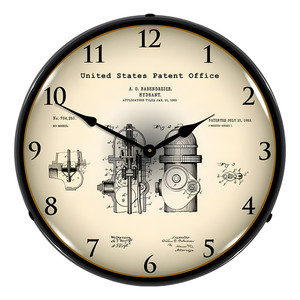 1903 Fire Hydrant Patent Backlit Wall Clock