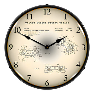 1995 Sony PS1 Controller Patent Blueprint Backlit Wall Clock