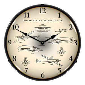 1973 AH-64 Apache Helicopter Patent Blueprint Backlit Wall Clock