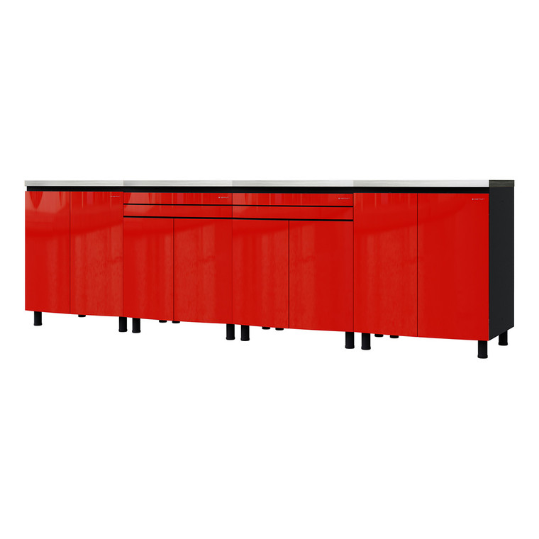 Contur Cabinet 10' Cayenne Red Premium Garage Cabinet Kit with Stainless Steel Tops