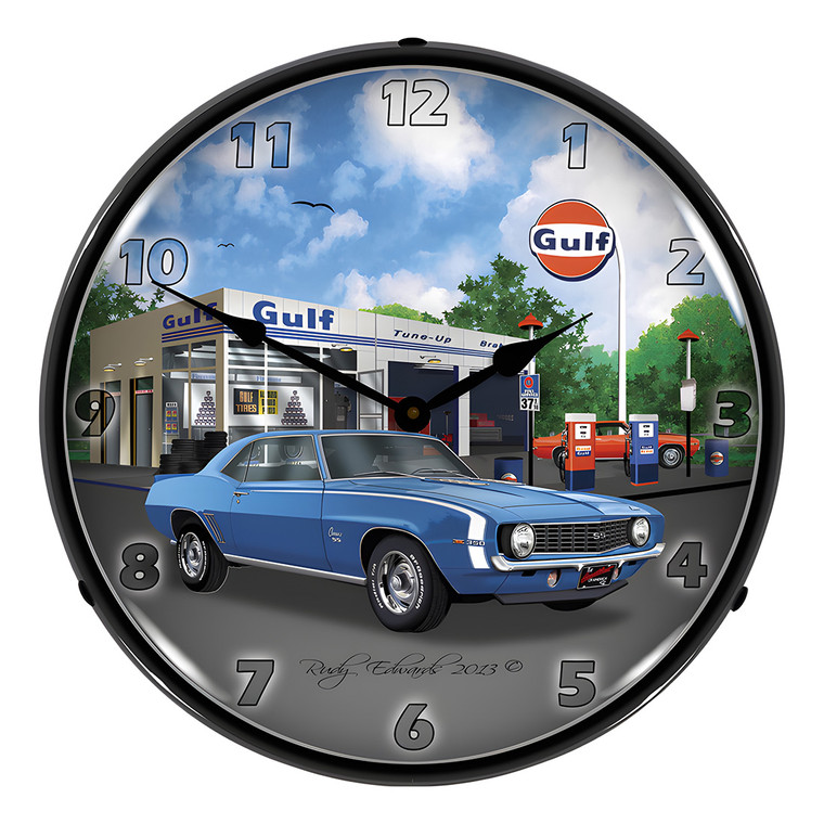 1969 SS Camaro Gulf Backlit Wall Clock